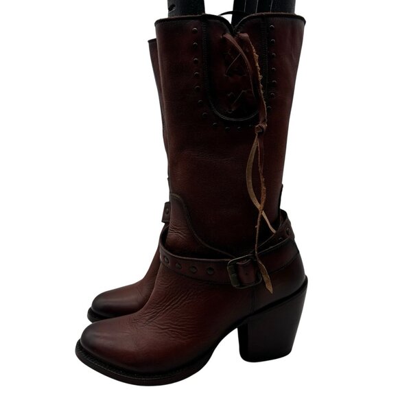 Western Cowboy Boots Caborca Women’s Sz 8 Mex 25 B Brown Buckle Studs Fringe - Picture 1 of 16